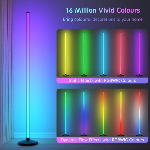 Buyya LED floor lamp living room, 125cm RGB floor lamp with remote control and APP, modern floor lamp dimmable with 16 million colours, music sync, DIY mode, lamp LED corner lamp for bedroom