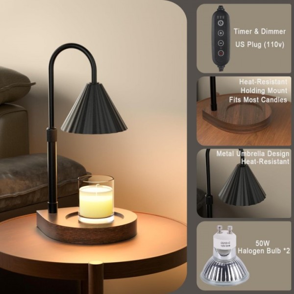 Candle Warmer Lamp: Dimmable Electric Candle Warmer with Timer and 2 Bulbs, Height Adjustable Candle Lamp Compatible with Small Large Candle, Aromatic Candle Holder for Home Decor, Gift for Mom