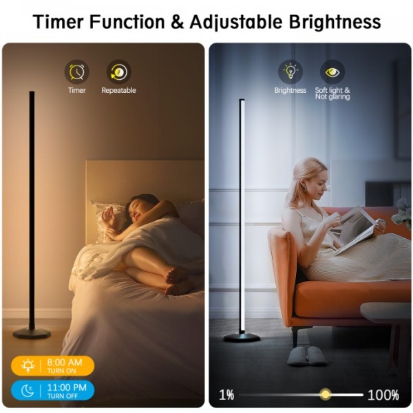 Buyya LED floor lamp living room, 125cm RGB floor lamp with remote control and APP, modern floor lamp dimmable with 16 million colours, music sync, DIY mode, lamp LED corner lamp for bedroom